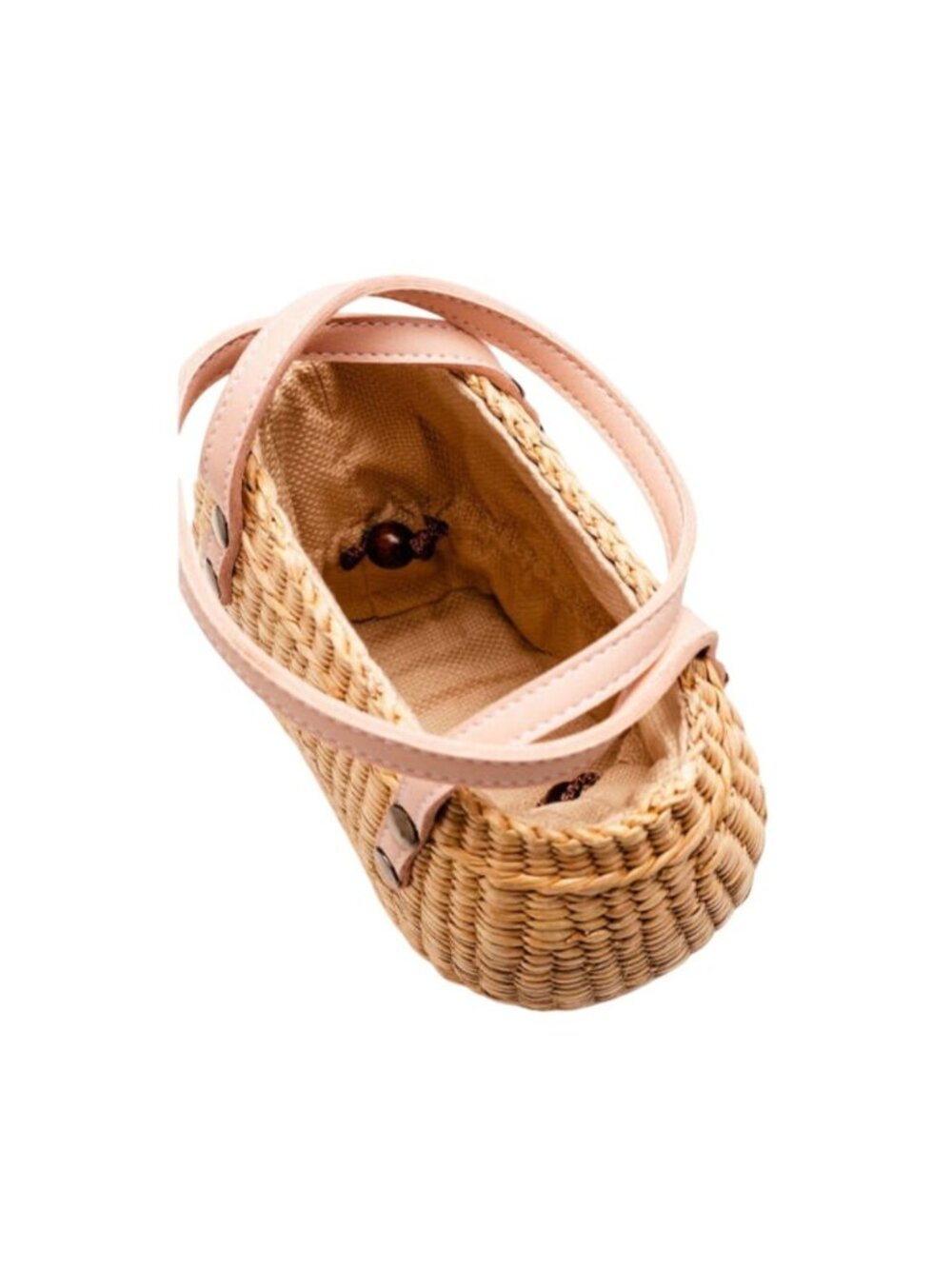 Mini Tote Seagrass Handbag With Faux Leather Handles & Drawstring Closure - Picture 6 of 7